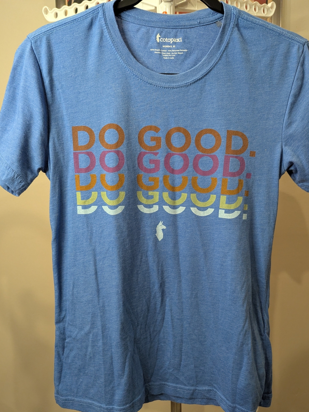 $15 Cotopaxi Women's Size XS Do Good Repeat Graphic Tee Blue Organic Cotton EUC